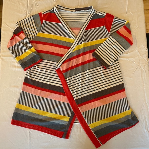 Striped Geometric Bright Colored Women's Open Front Cardigan size Large Amazon - Picture 1 of 3